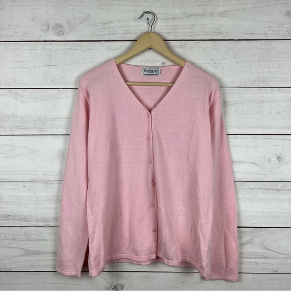 Vintage Burberrys of London Pink Cashmere Cardigan Sweater - Picture 1 of 4